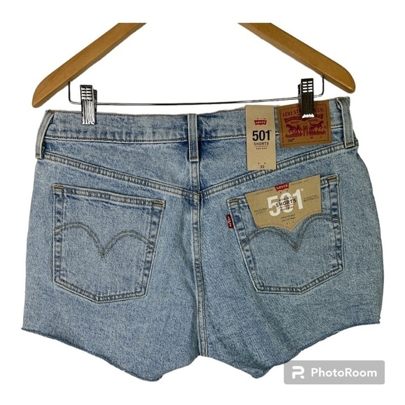 Levi's 501 High Rise Button Fly Light Wash Tango Raw Hem Shorts NWT Sz 32 - Picture 2 of 9